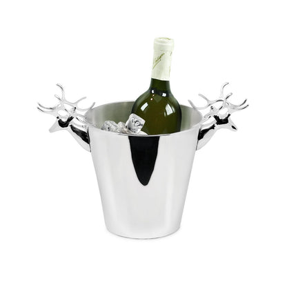 EDZARD flessenkoeler met elandenkop handgrepen, zwaar zilver, hoogte 22 cm, diameter 19 cm