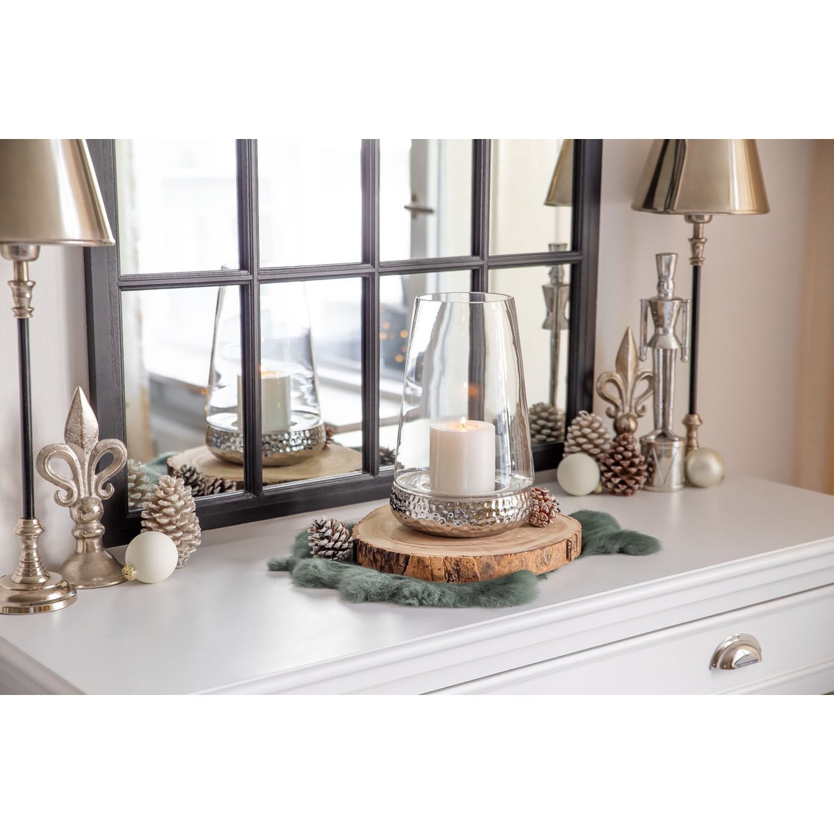 EDZARD lantaarnkaars glas Bora, gehamerd look, glas en keramiek, hoogte 28 cm