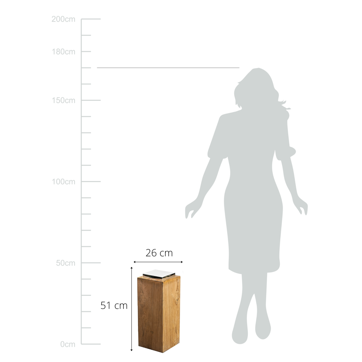 EDZARD voet voor lantaarn Dubai, teak en roestvrij staal, glanzend vernikkeld, hoogte 51 cm, gewicht 6,1 kg