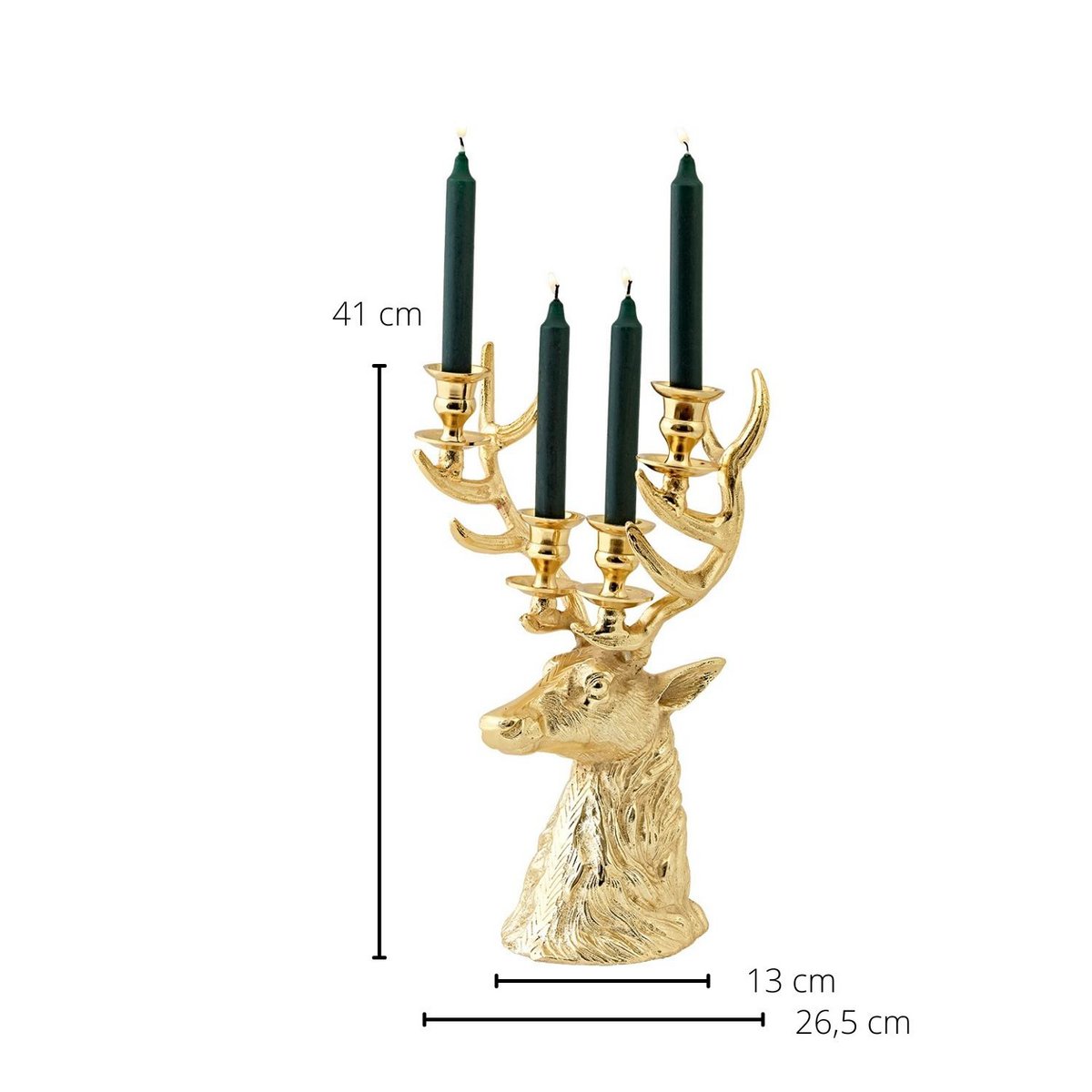 EDZARD kandelaar Hirsch Richard voor 4 kaarsen, hoogte 43 cm, goudkleurig vernikkeld aluminium