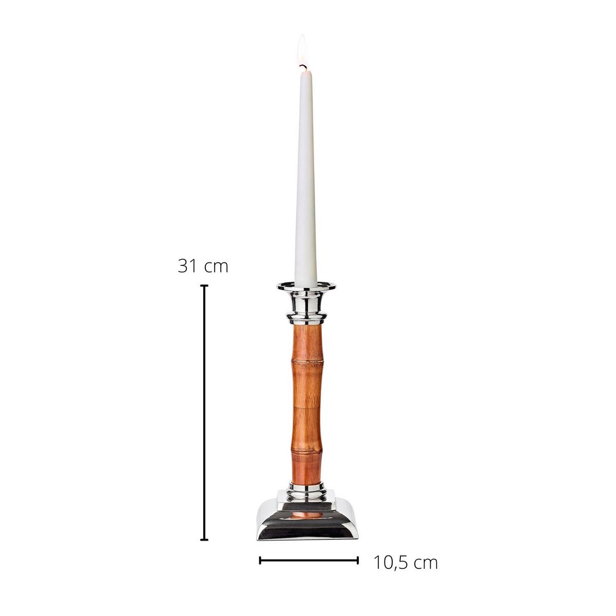 EDZARD Candlestick Kandelaar spar met bamboe schacht, RVS, glanzend vernikkeld, hoogte 30 cm