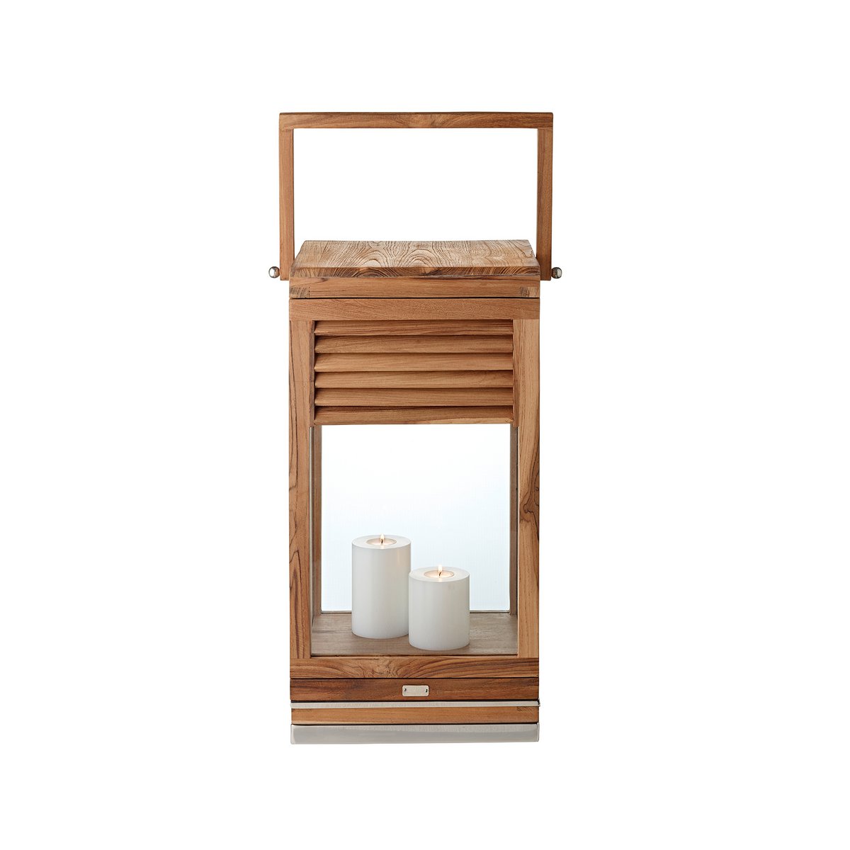 Lantaarn Vegas (hoogte 60 cm), nobele teak, roestvrij staal, glanzende nikkel -plated
