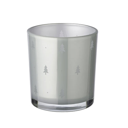 Set van 2 theelichtglazen Tani (hoogte 8 cm, ø 7 cm), grijs, lantaarn met dennenboommotief