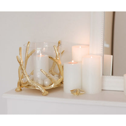 EDZARD lantaarn Kingston, gewei design, aluminium, goudkleurig, met glas, hoogte 10 cm, ø 15 cm