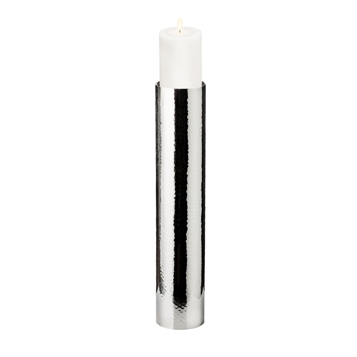 EDZARD kandelaar Boston voor kaars diameter 10 cm, gehamerd, RVS glanzend vernikkeld, H 60 cm