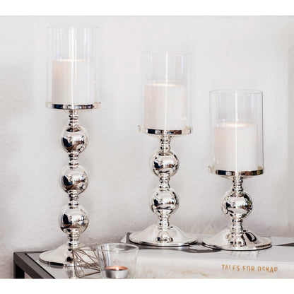 EDZARD kandelaar kandelaar Bamboe, elegant verzilverd, aanslagvrij, met glas, hoogte 43 cm