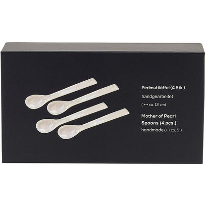EDZARD set van 4 paarlemoeren lepels kaviaarlepels eierlepels, rechte hoeken, lengte 12 cm