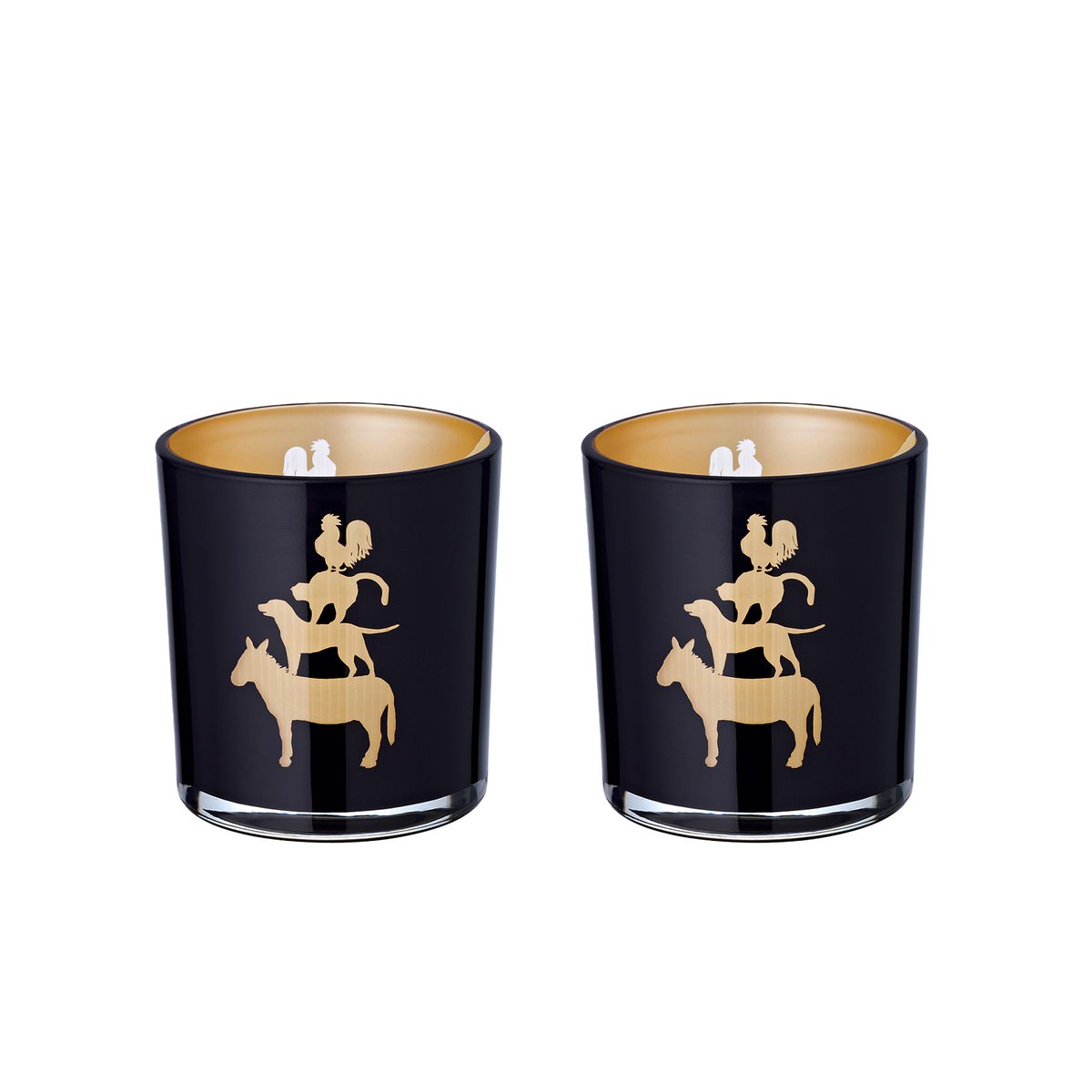 Set van 2 theelichtjes glazen stadsmuzikanten (hoogte 8 cm), zwart