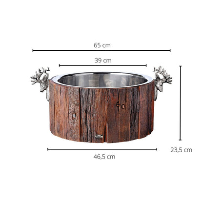 EDZARD champagnekoeler Kennington, 2 hertenkoppen, hout, roestvrij staal glanzend vernikkeld, ø 46,5 cm, H 23,5 cm, 11 kg