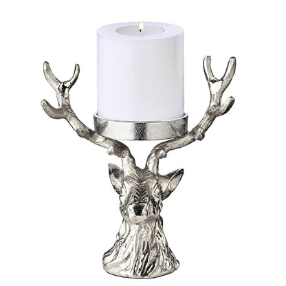 EDZARD kandelaar hert, vernikkeld aluminium, hoogte 20 cm, voor stompkaars ø 6 cm