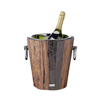 EDZARD wijnkoeler flessenkoeler Providence, teak, roestvrij staal glanzend vernikkeld, H 28 cm, gewicht 4 kg