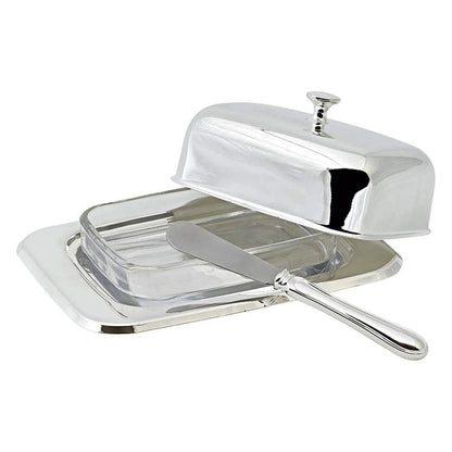 EDZARD botervloot Mista 13x18 cm, H 8 cm, glazen inzetstuk, verzilverd, met botermes