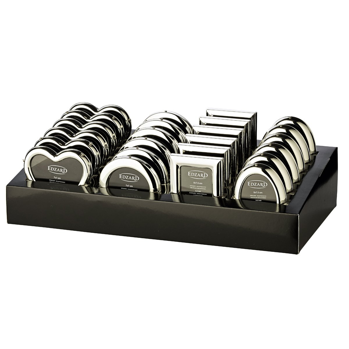 EDZARD-display met 24 fotolijsten voor foto's ca. 5 x 8 cm, edel verzilverd, aanslagvast
